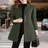 Ženy Podzim Zima Vlněný kabát střední délky Vroubkovaný límec Dlouhý rukáv Jednořadý Slim Fit Dámské svrchní oděvy Jednobarevný kabát