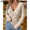Women's Fashion Casual Spring Autumn Solid Color Print Long Sleeve V-Neck Blouses & Shirts