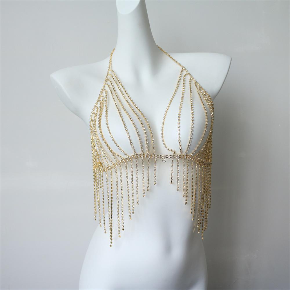 Popular Multi-Layer Fringed Bra Body Chain, Banquet Party Women'S Super Flash Body Chain Accessories