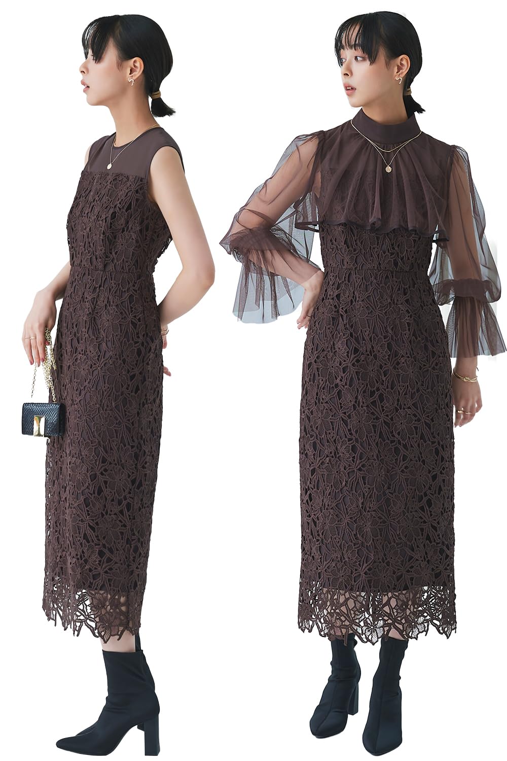 

Louet 2WAY Тюль Болеро кружево Длинный цельный платье Настройка для длинной обтягивающей большой вечеринки S Коричневый [Louis Boutique] Женщины, Миссис, Мама, Официально, Рукав, Юбка,