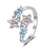Charm Female Rainbow Zircon Stone Leaf Flower Adjustable Open Ring Gold Silver Color Cute Gift Wedding  For Women