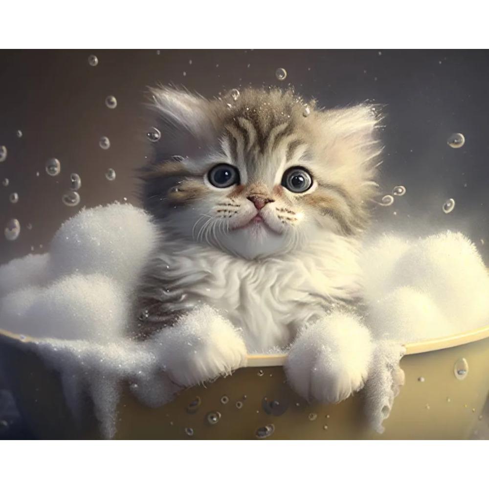 Cute Baby Lion Tiger In Bathtub Wall Art Canvas Painting Animals Bathing Funny Bathroom Art Poster Prints Picture Room Decor