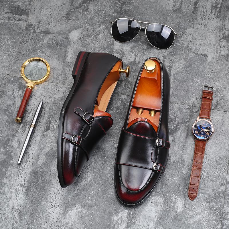 British Style RetroHigh Quality Brogue Leather  Buckle Strap Pointed  Non - slip Soft Sole Stylish Formal Shoes Office Men shoes