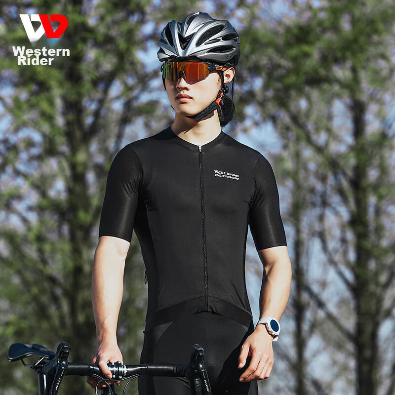 Summer Cycling Jersey Short Sleeve Top, Black, L