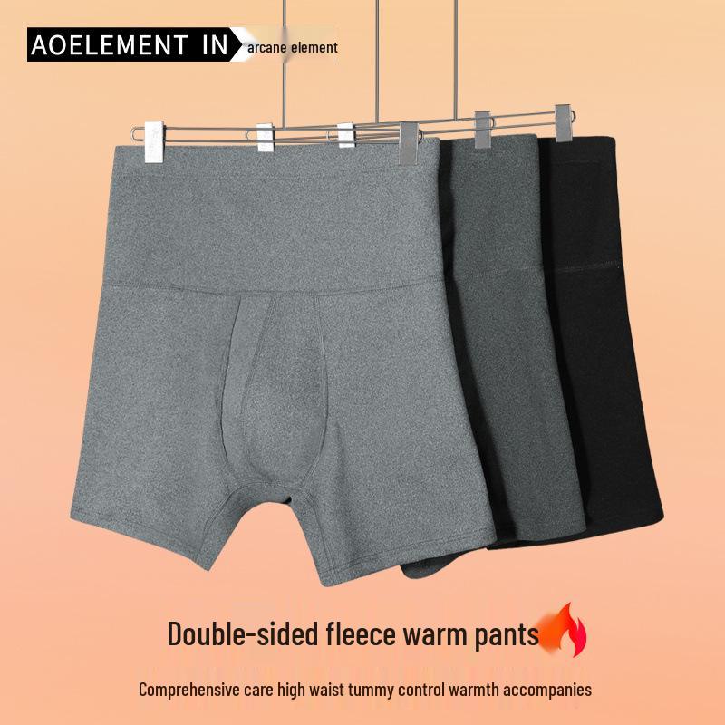 Men's High Waist Tummy Control Plus Size Anti-Chafing Warm Fleece Lined Sport Boxer Shorts