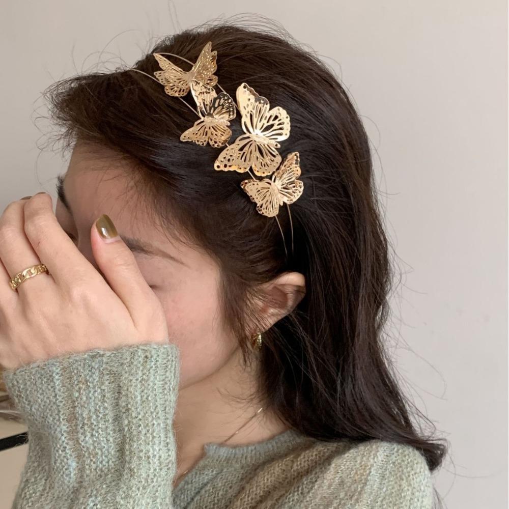 Butterfly Hollow Butterfly Headband Gold Double Layer Headband Fashion Tiara Hair Band  Women Use