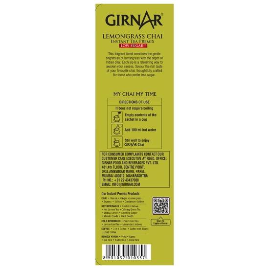 Girnar Instant Premix Lemongrass Chai (10 Low Sugar Sachets)