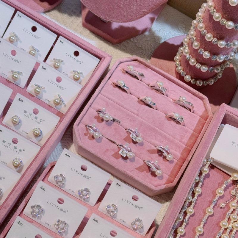 Jewelry Display Stand - Pink Velvet Showcase for Necklaces, Rings, and Accessories