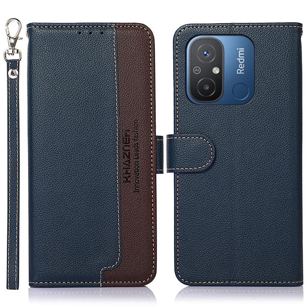 

KHAZNEH For Xiaomi Poco C55 4G/Redmi 11A 4G/12C 4G RFID Blocking Stand Wallet Case PU Leather Litchi Texture Cover Blue