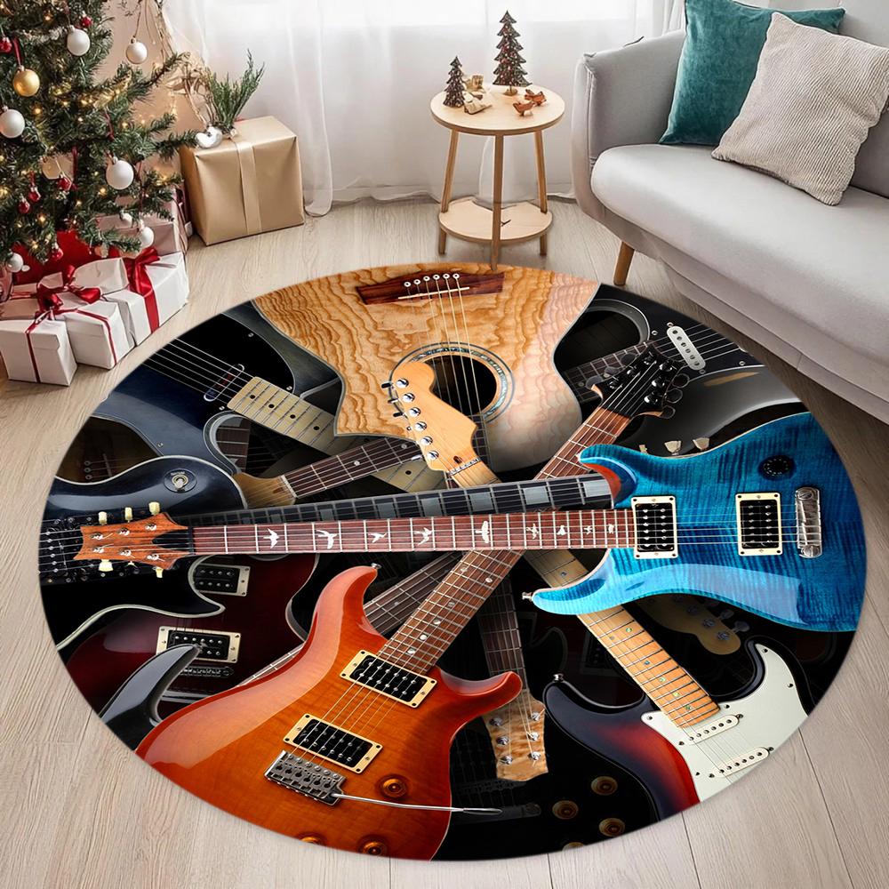 

Magic Electric Guitar Round Area Rug, Music Guitar Non-Slip Rug for Bedroom Living Room Outdoor Study Playing Floor Mat Carpet 60cmx60cm
