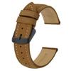 BISONSTRAP Replacement Watch Band, Genuine Suede Leather with Black Buckle and Spring Bars, 18mm, Camel, for Men and Women
