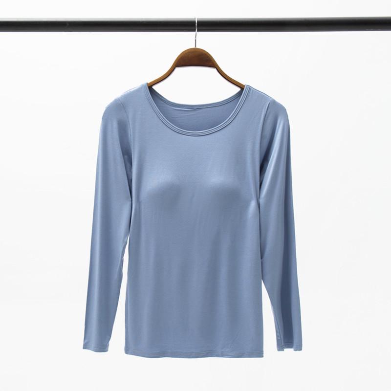 Modal Long-Sleeve Women's Base Shirt with Chest Pads, No Underwire, Integrated Cup, Autumn/Winter Outerwear & Sleepwear