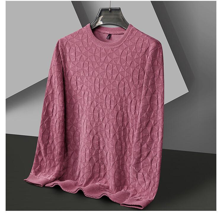 Men's Casual Round Neck Knit Sweater - Long Sleeve, Solid Color, Spring/Autumn Pullover Hoodie