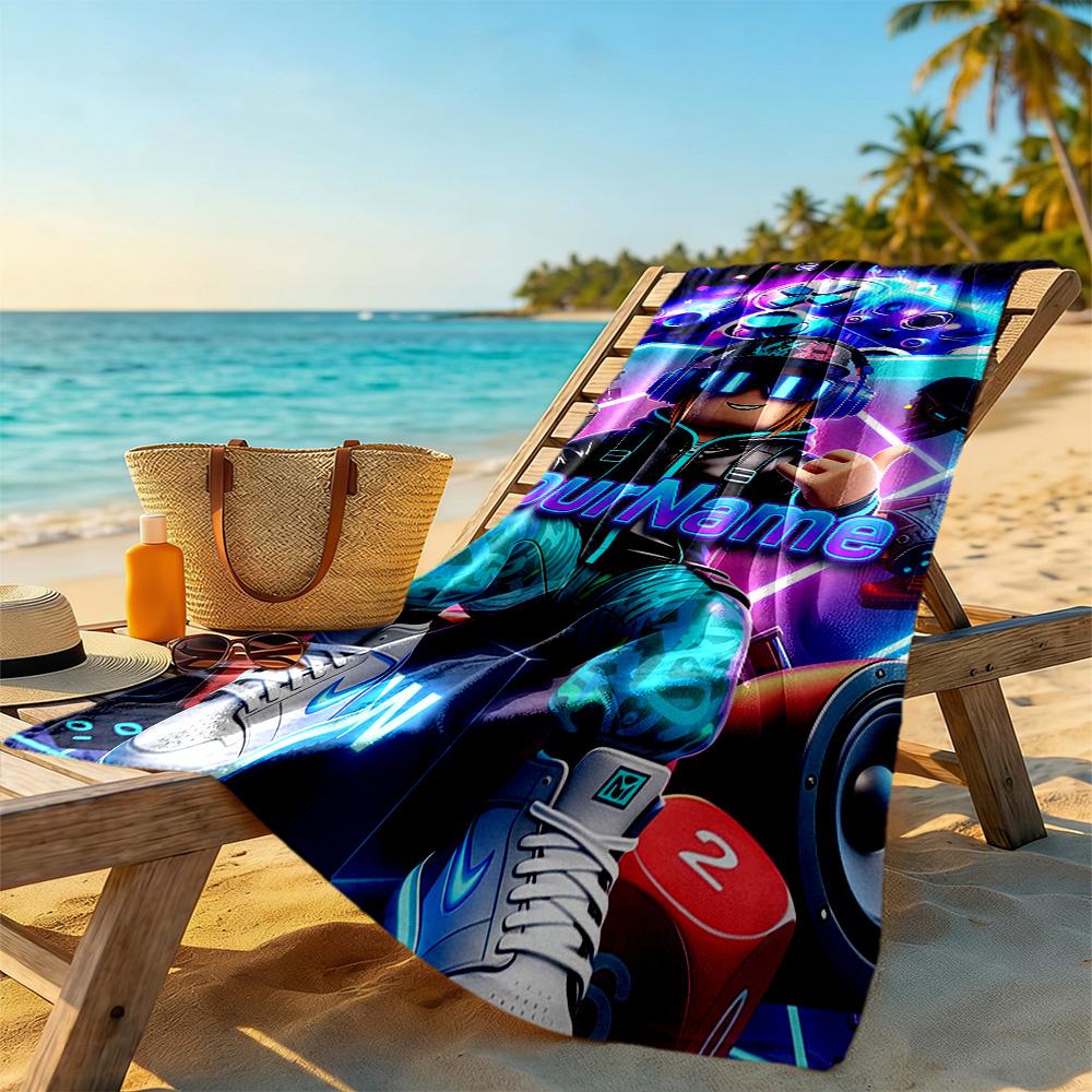 Roblox Customizable Name Beach Towel Super Soft & Absorbent Ideal for Travel Outdoor Swim Pool Yoga Surf Camping Hiking Gym Gift Holiday