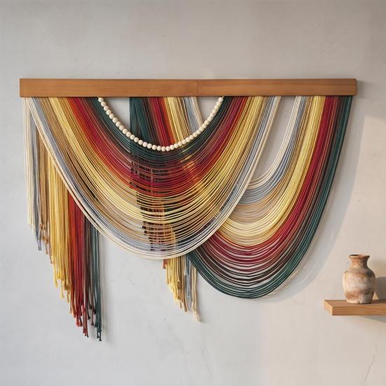 Decorazione da Parete Boho Arazzo Boemo Arte da Parete Fatta a Mano con Nappa Grande Sfondo in Corda di Cotone Intrecciata per Soggiorno Camera da Letto Asilo