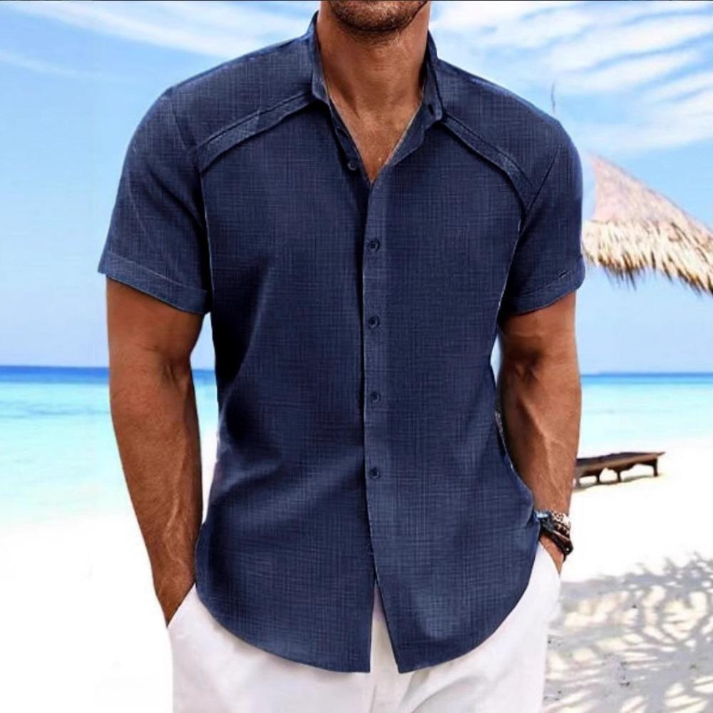 Sommer Herren Kurzarmhemden, Hawaiianische Freizeit Kurzarm Unifarbene Hemden, Strandurlaub Outdoor Freizeithemden