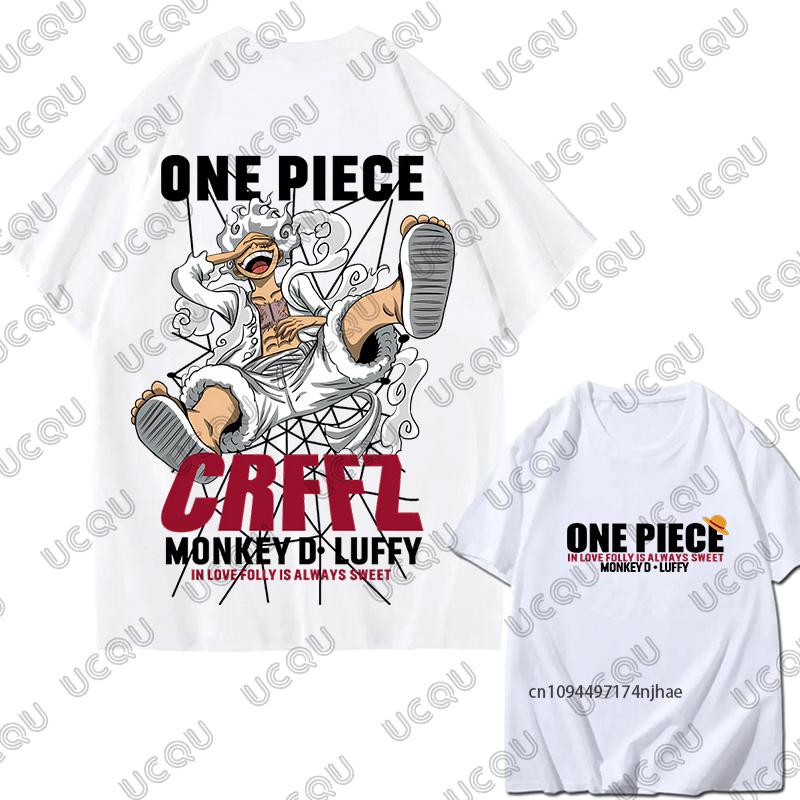 Japanes One Piece Luffy Gear 5 Print Cotton Unisexs T Shirt Summer Short Sleeve Cosplay Clothes Casual Tees Oversized Unisex Tops