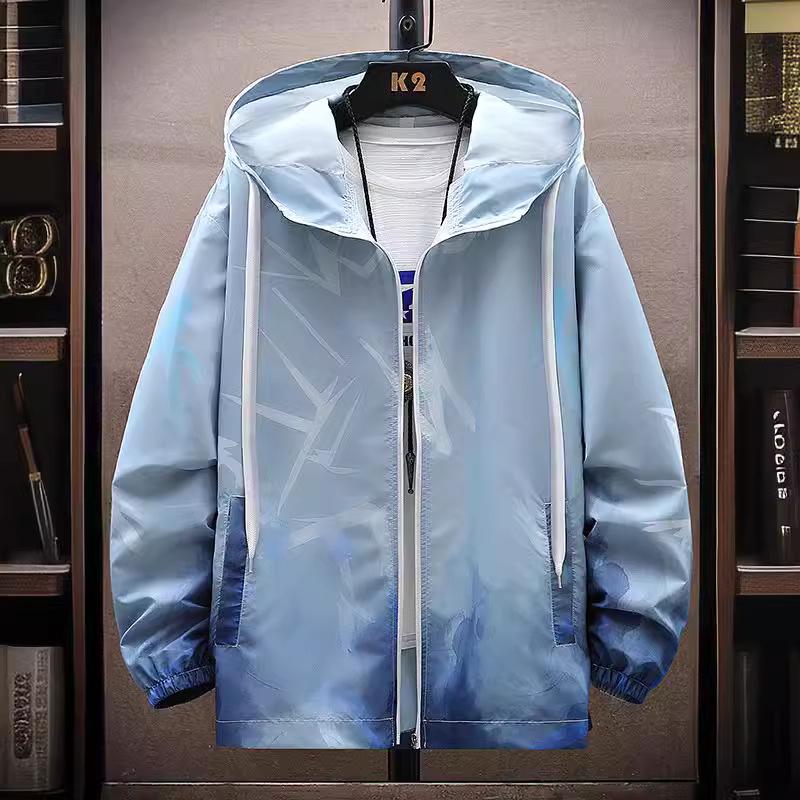 Men's Hooded Ice Silk Cooling Jacket - Chinese Style Print, Lightweight & Breathable Sun Protection