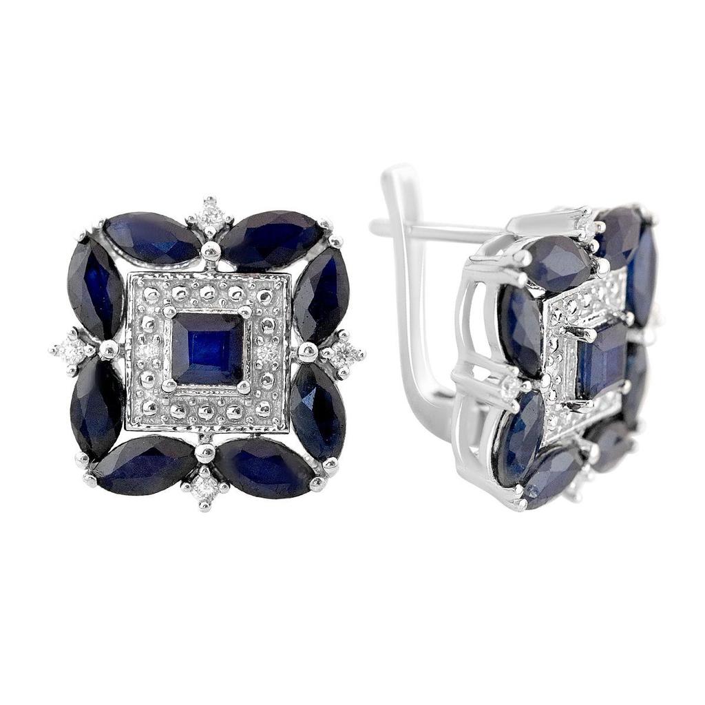 Silver Earrings with Natural Sapphire 7.05ct, Cubic Zirconia (2162582)