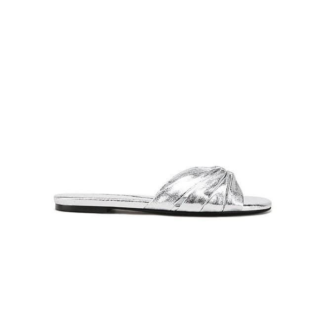 Sheepskin Version~ The Same Square Head Pleated Kink Flat-Bottomed Slippers Women'S Cool Slippers Outer Wear Summer
