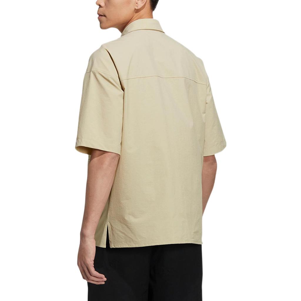 Adidas Originals Clover SS22 Solid Color Logo Short Sleeve Shirt with Single Row Buttons Men Tops Beige HR6468