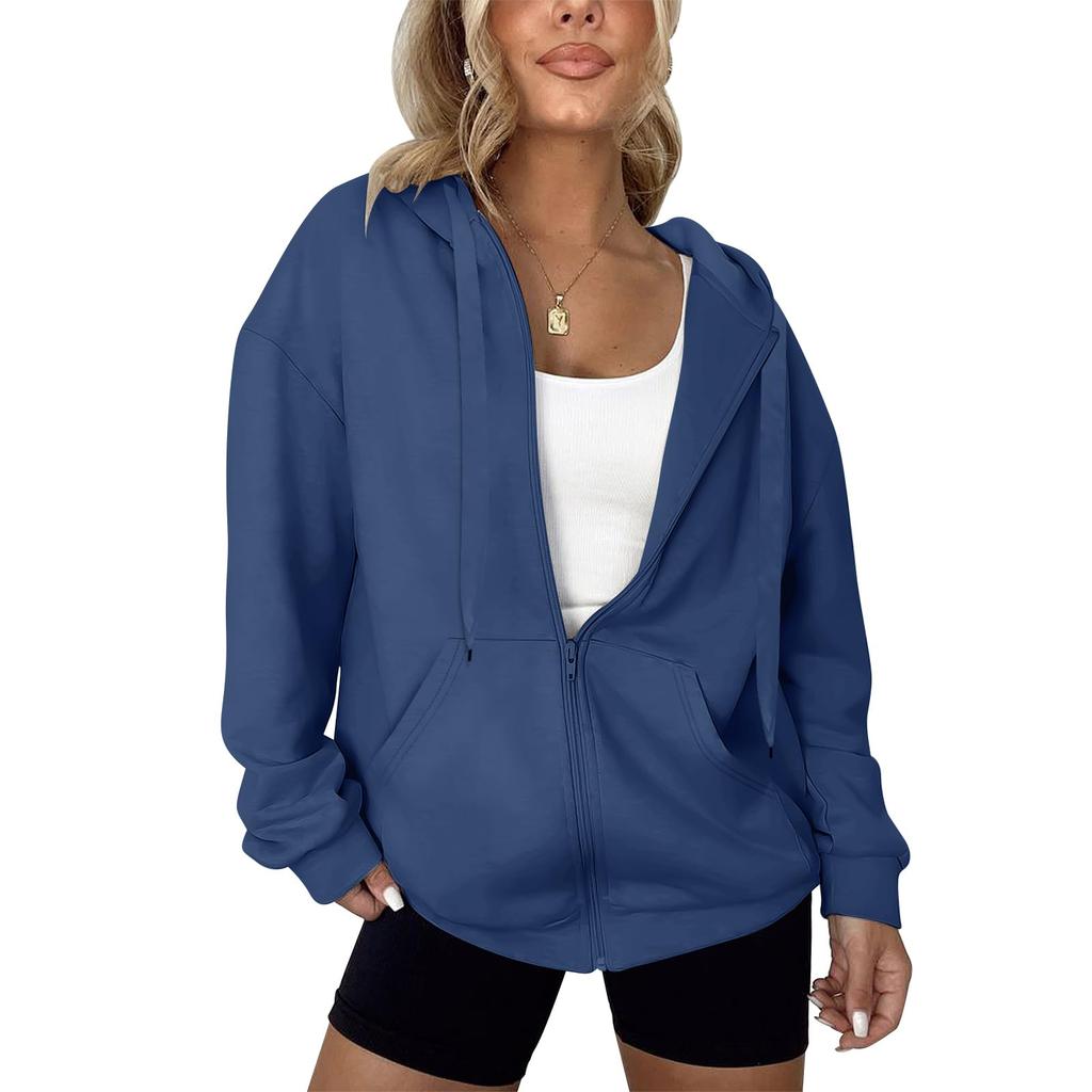 Women's Fashion Casual Solid Color Zipper Jacket Long Sleeve Sweatshirt