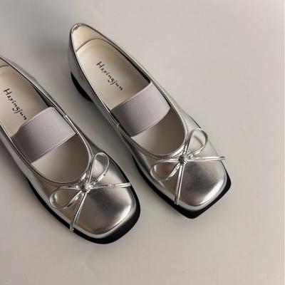 Version cuir de vache~ Mary Jane à bout carré et décolleté bas, nouvelles chaussures simples en cuir à nœud pour femmes, ballerines à plateforme, petites chaussures en cuir