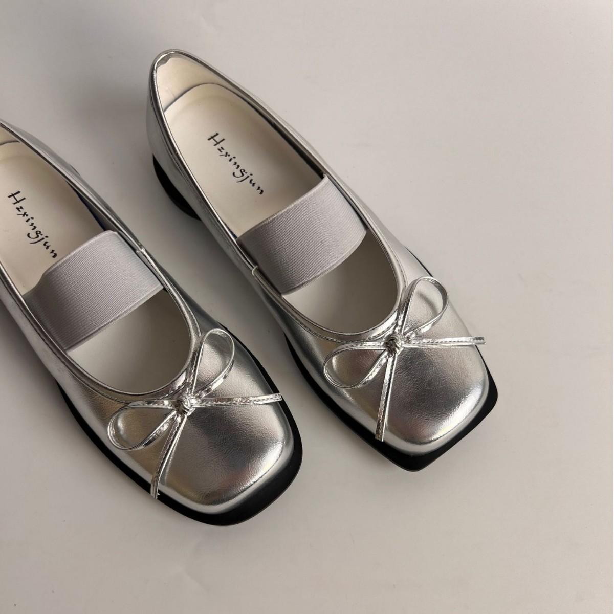 

Cowhide version~ Square head shallow mouth Mary Jane shoes women s new bow leather single shoes ballet platform small leather shoes 35 чорний