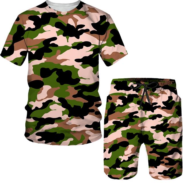 Summer Camouflag Print Set Suit Hip Hop Harajuku Sports 2 Piece Oversized Sportswear Tshirt Beach Shorts Outfits Clothes For Men