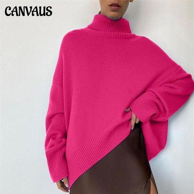 Grundlegender grüner übergroßer Pullover für Frauen, Pullover mit Rollkragen, Rosenrot, Winter-Damen-Strickoberteil, warme, weiche Mädchen-Baggy-Pullover