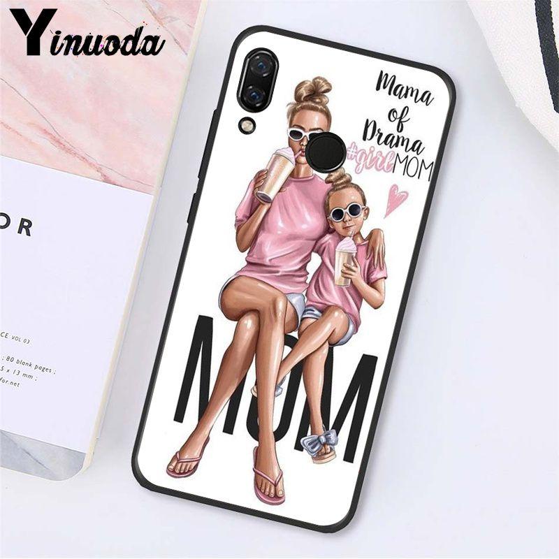 Yinuoda Fashion Black Brown Hair Baby Mom Girl Queen Phone Case for Xiaomi Redmi Note 7 8T Redmi 5plus 6A Note8 4X Note8Pro