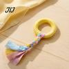 Interactive Tug Toys for Pets Dog Tug-of-War Toy, Rubber Ring with Braided Cloth Strips, Strips Toy Chew Small to Medium Dogs, Teeth Cleaning