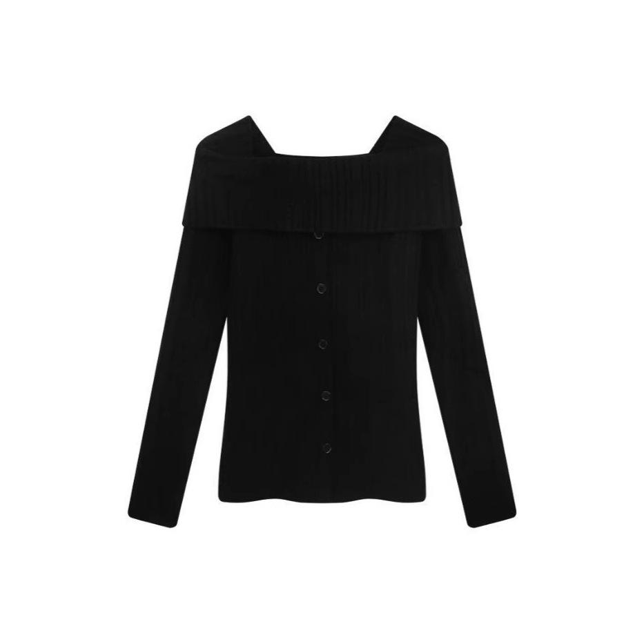 

Женский трикотажный топ с открытыми плечами: Сексуальный и повседневный свитер для весны и осени. One size чёрный