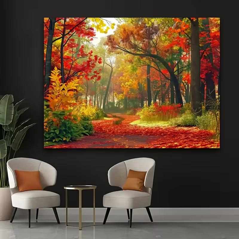 

Масляная живопись Осенний лес Гобелен Красные кленовые листья Настенное панно для эстетичного декора комнаты 47.2x31.5inch/120*80cm