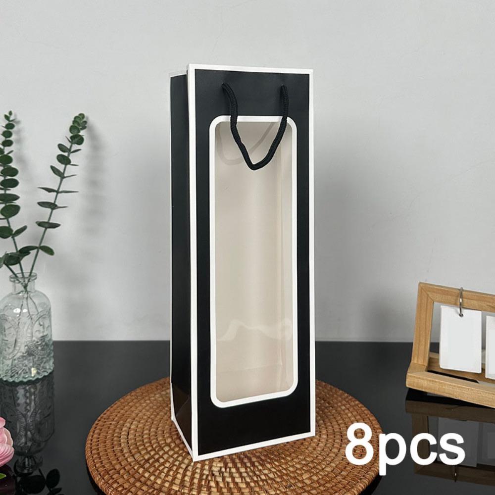 

8 шт. Подарочный пакет с ручкой и прозрачным окошком Крафт-бумажные сумки-тоут Цветочная сумочка Пакеты для угощений для вина Подарочный пакет для букета Пакет для подарочной упаковки для свадебной вечеринки 8pcs 12.5*8.5*36㎝ чёрный