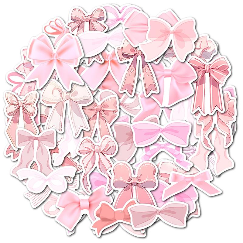 50PCS Pink Bow Stickers Cute Vintage Aesthetic Bowknot Sticker Vinyl Waterproof Girls Pink Decals for Water Bottle Laptop
