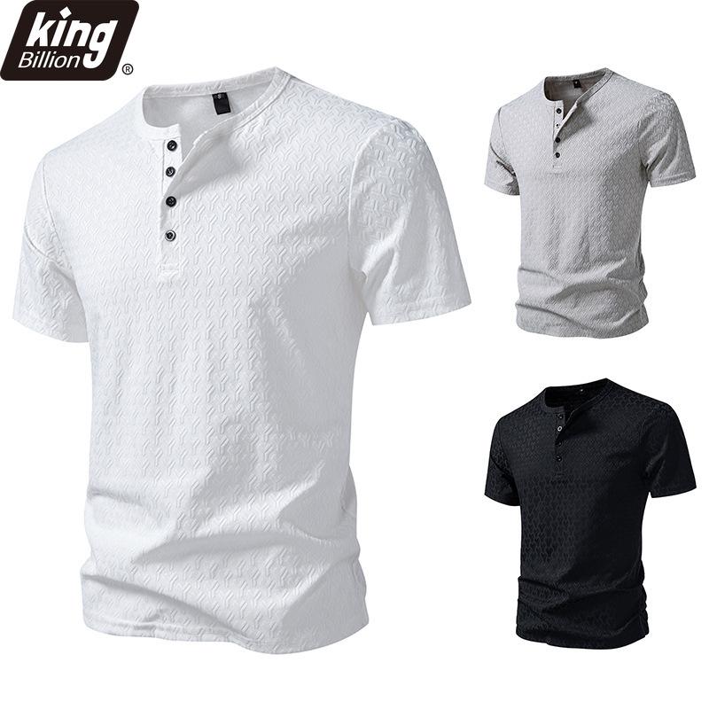 Men's Embossed Geometric Pattern Henley T-Shirt - 4-Button Placket Short Sleeve Casual Slim Fit Daily Tops In 3 Versatile Color Options