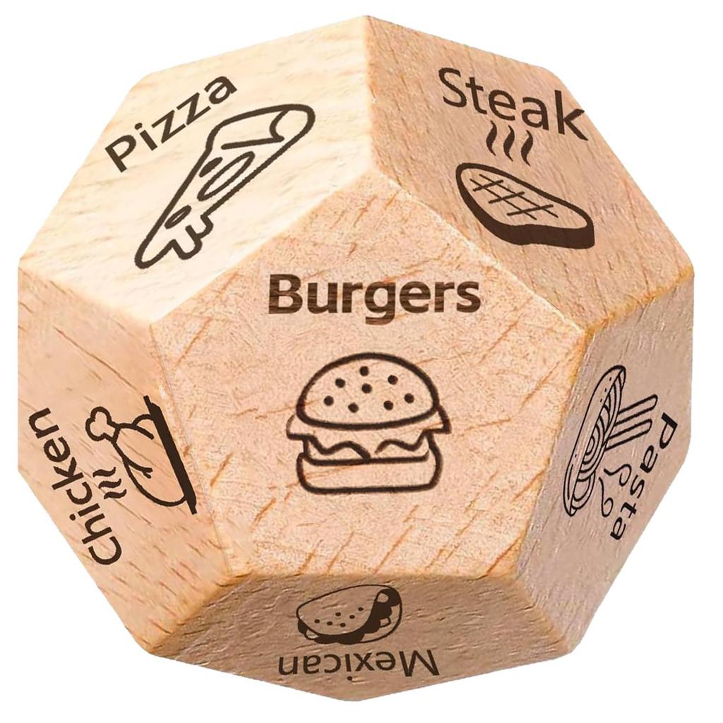 Beech Wood Twelve-Sided Decision Dice for Food, Activity, Movie, and Date Night
