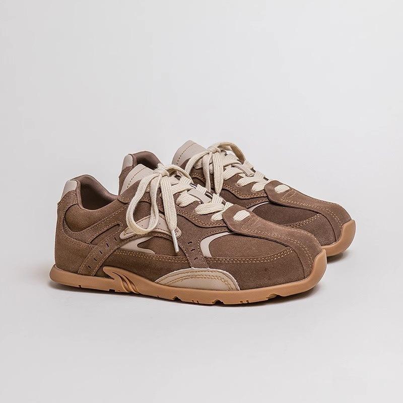 Autumn new flat-bottomed women's pink and brown three-color retro casual sneakers