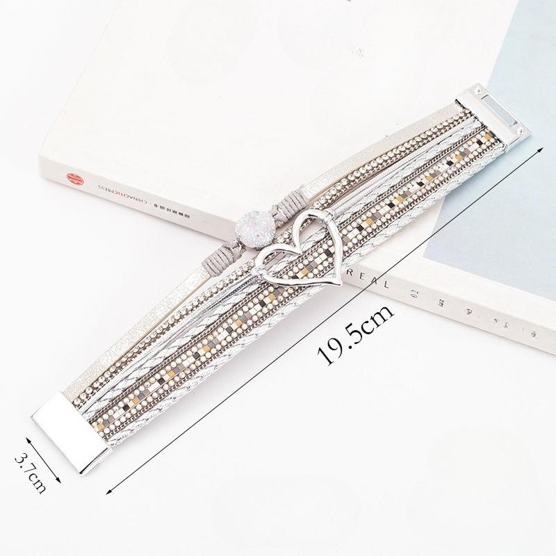 1 Piece Hand Woven Multi-Layer Leather Bracelet, Bohemian Style Gold Heart Women'S Bracelet Accessory