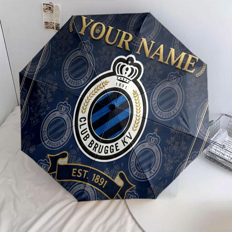 1 PC Automatic Folding Umbrella - Club Brugge KV Custom Name Pattern, Portable & Foldable Design with 8 Ribs, Christmas Birthday Gifts