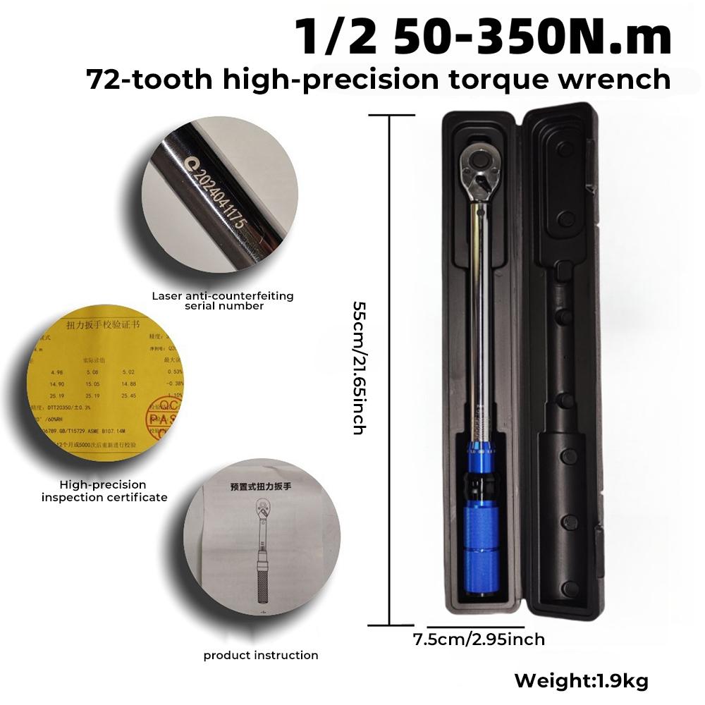 Preset Torque Wrench Kit 3/8" 1/4" 1/2" inch Adjustable Torque Wrench 72 Tooth Socket Wrench Mechanical  Repair Tool 5-350 N.m
