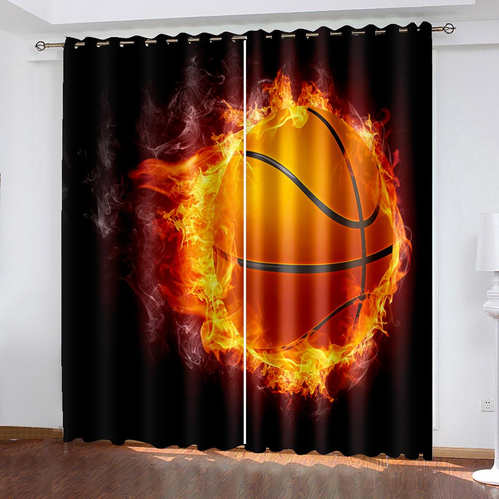 Ball Theme Curtain Basketball Football Football Baseball, Home Bedroom Living Room Shade Curtain, a Set of Two Pieces