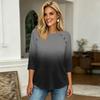 Women's 3/4 Sleeve Crew Neck Button Gradient Print Top Casual Loose Fit Pullover Shirt for Everyday Wear