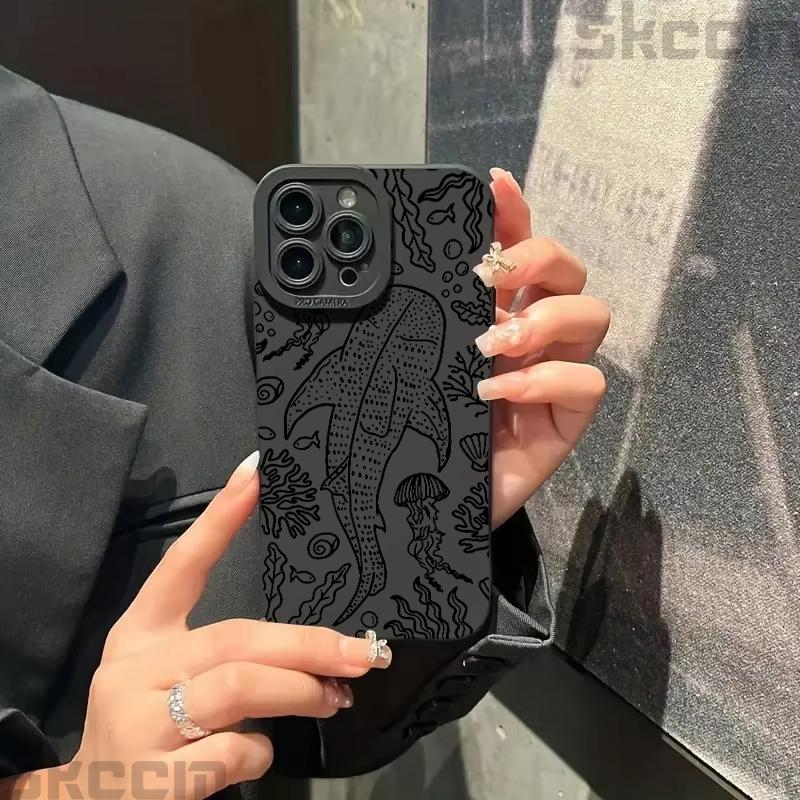 Whale Pattern Phone Case For iPhone 16 Pro Max Cases For iPhone 11 12 13 14 15 8 7 Plus 16e XR X XS Shockproof Silicone Cover