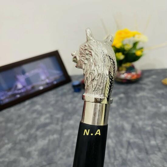 Hůl ve starožitném stylu, viktoriánská, vintage, designová, mosazná rukojeť, dřevěná vycházková hůl