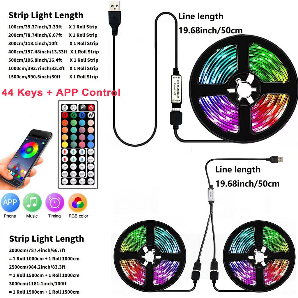 RGB LED Strip Lights IR Remote Control Bluetooth APP Control 24/44 Keys 3M 5M 10M 15M 20M 25M 30M Rgb Led Strip Light Usb 5v