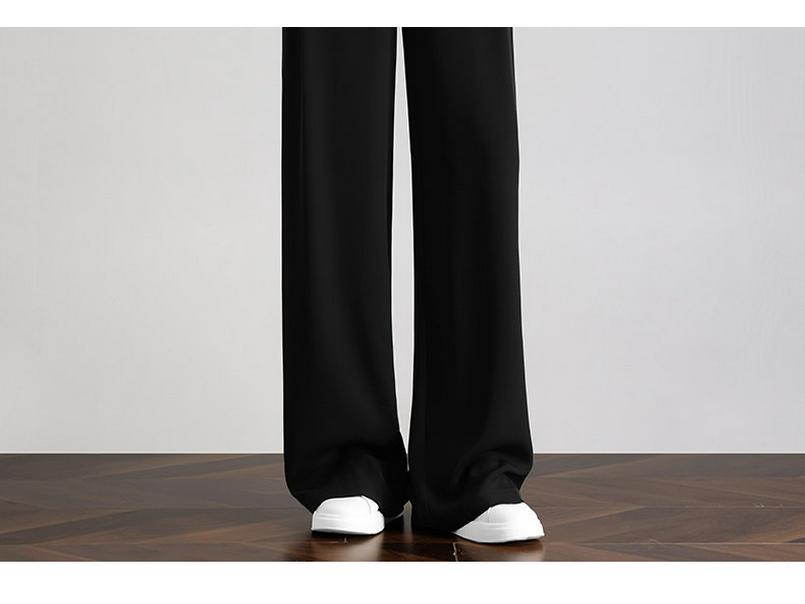 Tall Women's Black Drape Casual Wide-Leg Trousers - Spring/Autumn 2026