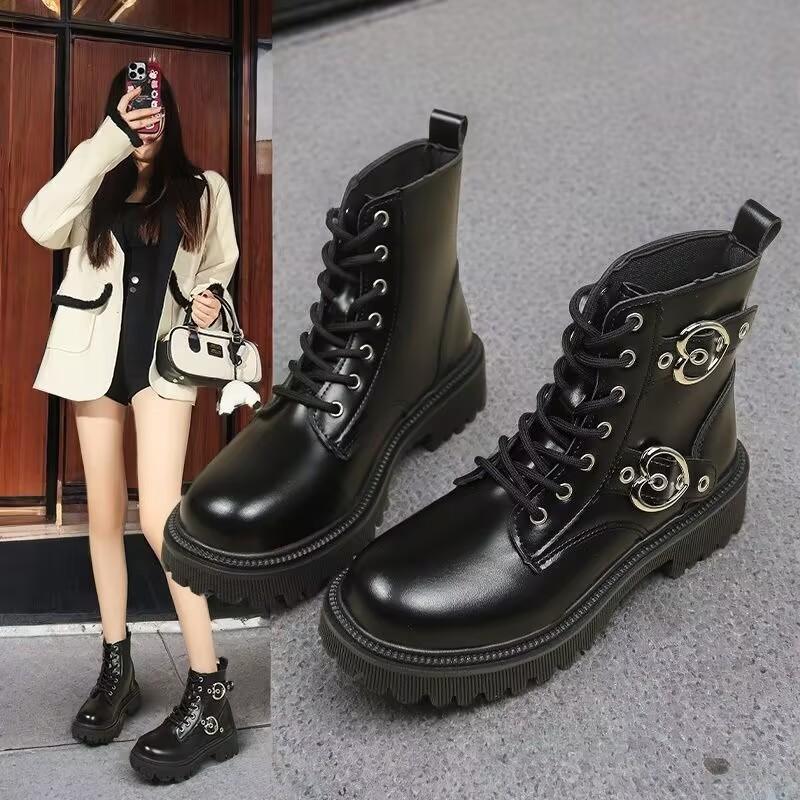 2025 autumn and winter new retro leather short boots platform locomotive Martin boots western tooling boots Chelsea cigarette boots women