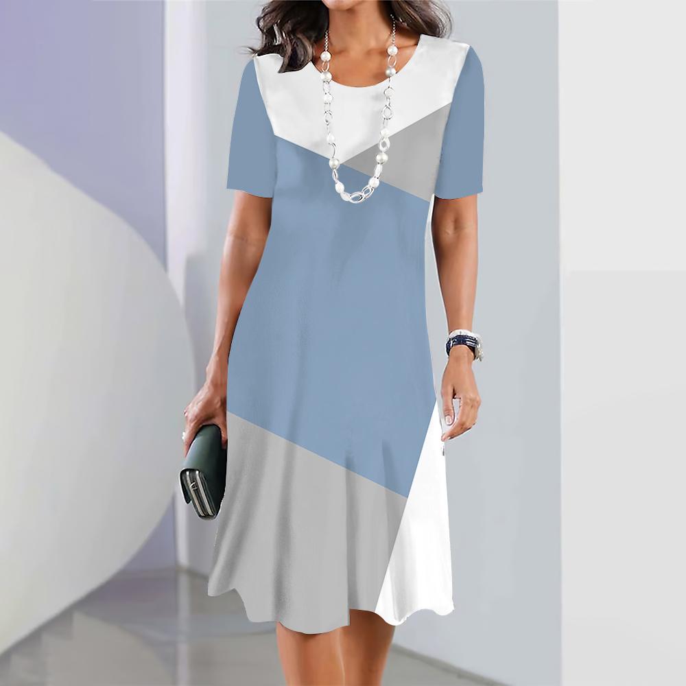 Womens Dresses 3d Gradient Geometric Print Short Sleeve Clothes Fashion Loose Skirt Summer Lady Oversized Vacation Dresses